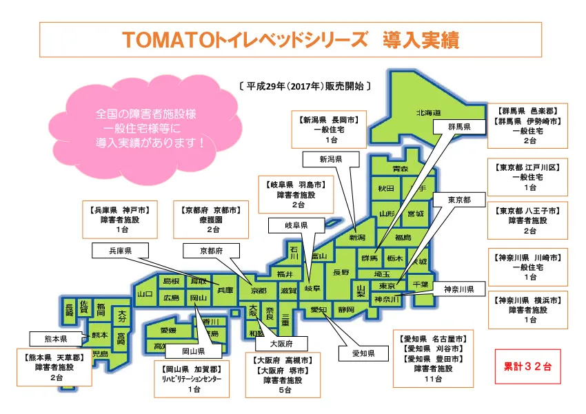 TOMATOトイレベッドシリーズ導入実績